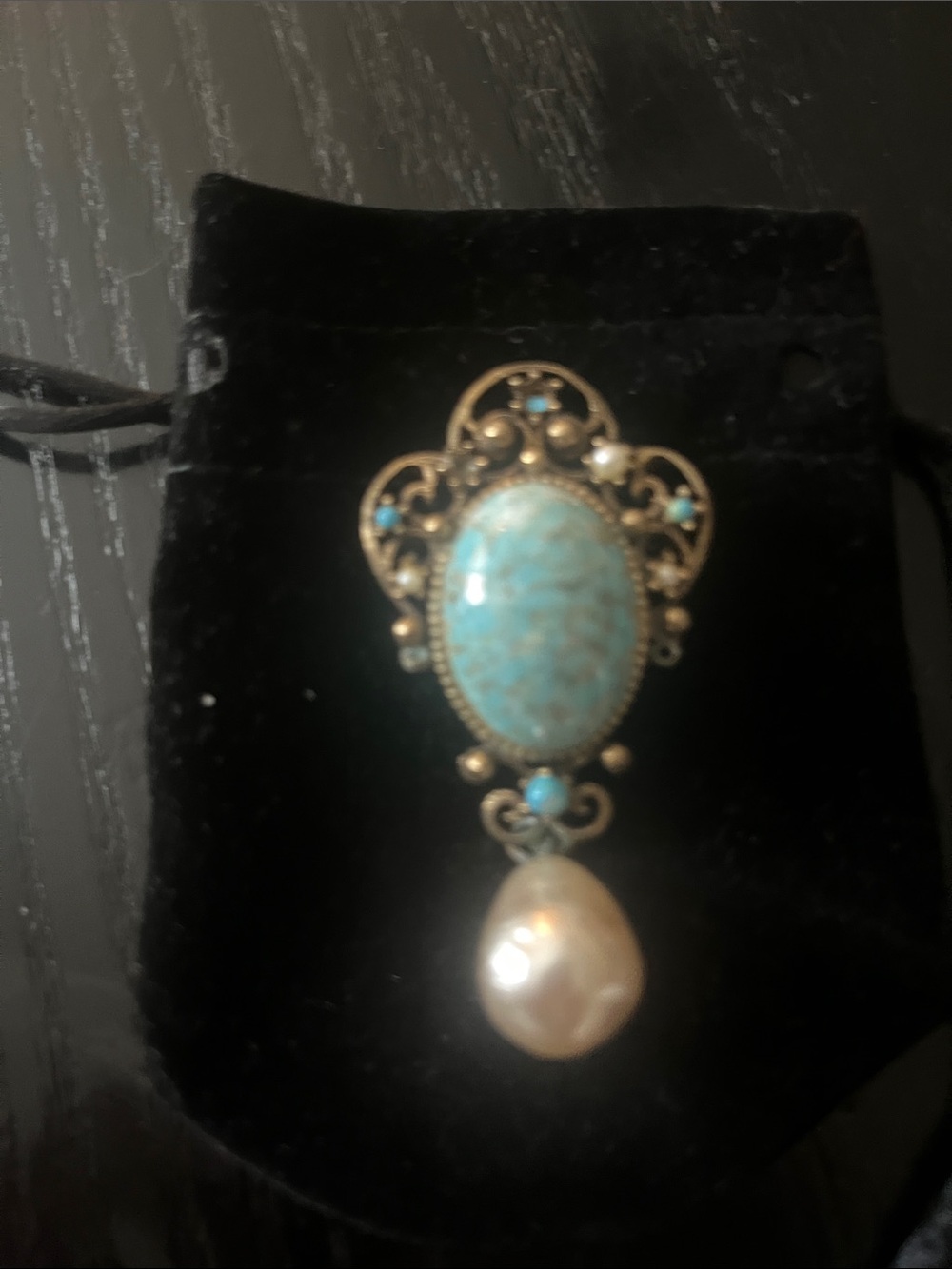Vintage Turquoise and Pearl Drop Pin